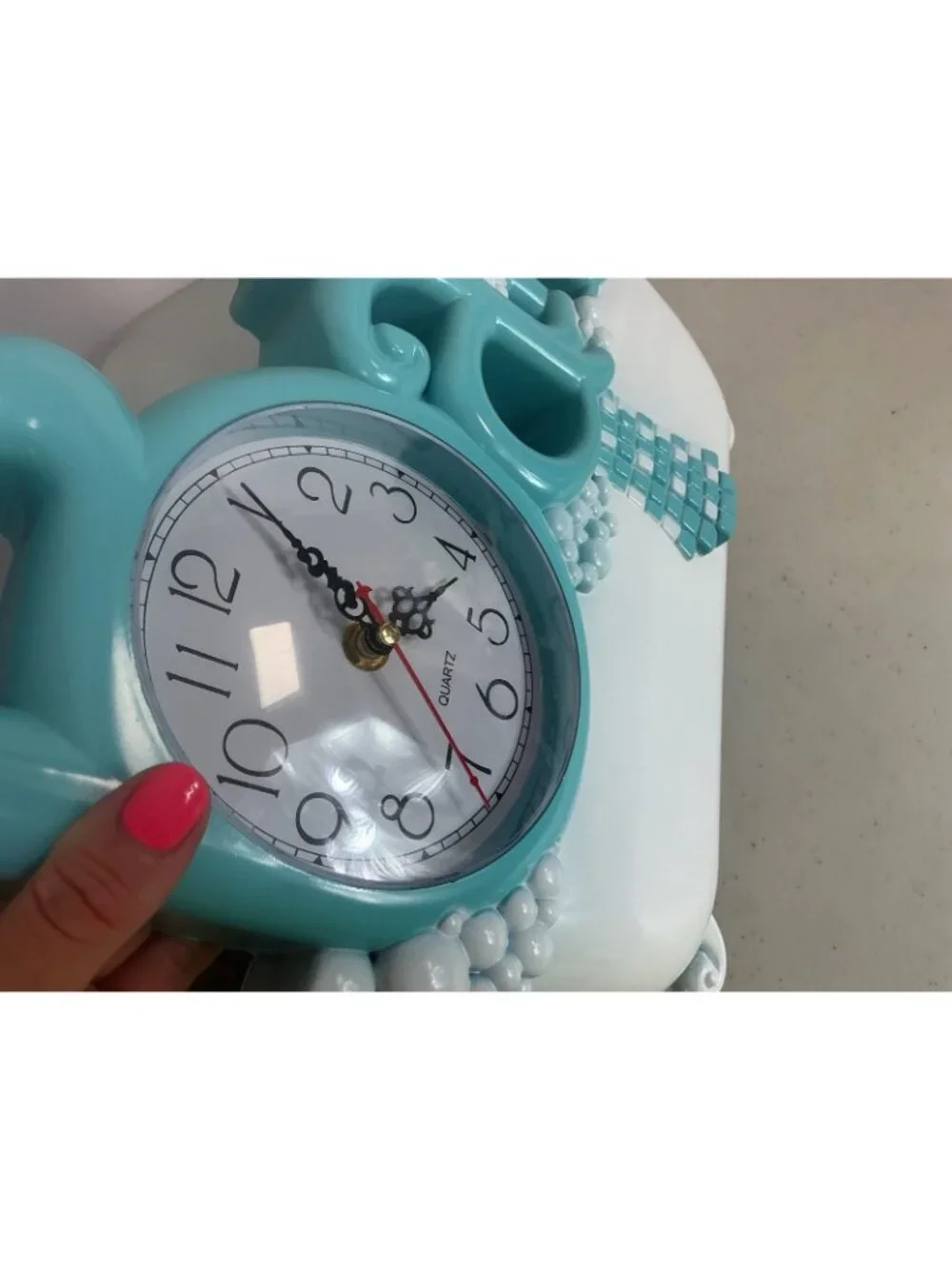 Vintage Bath Wall Clock Blue Battery Operated Works Battery Included
